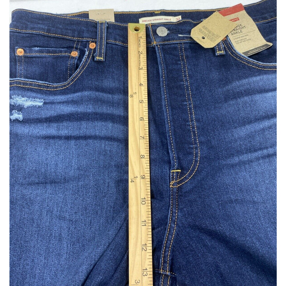 Levi's Ribcage Straight Ankle Jeans Womens Size 32 Distress Dark Wash Denim NWT - Picture 13 of 16